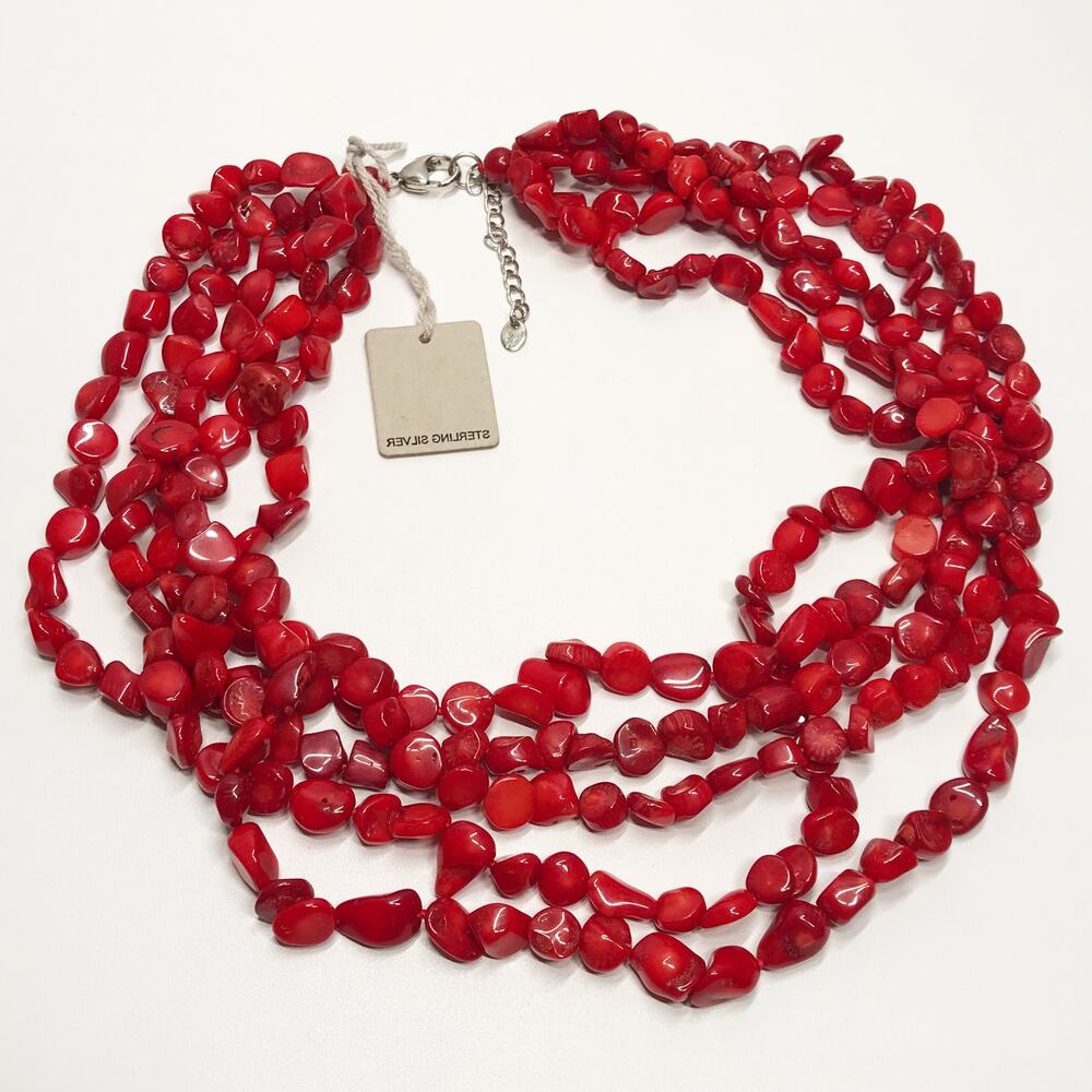 Lucoral Co. Lucas Lameth LUC 925 Sterling Silver Red Coral Multi Strand Necklace